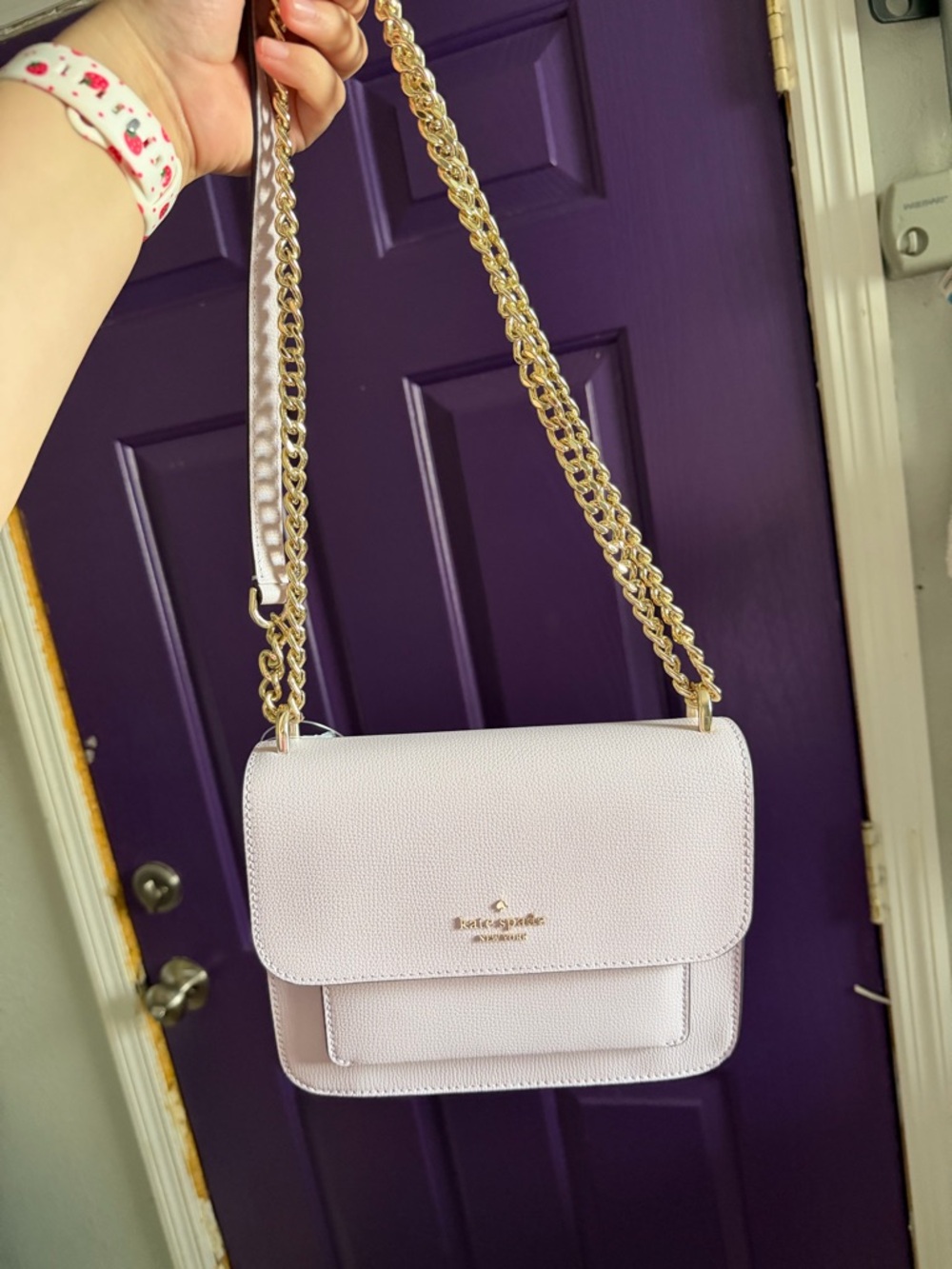 kate spade Pebble Leather Chain Crossbody - Pale Pink with Gold Hardware